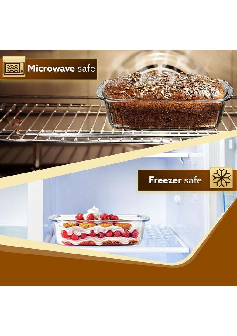 AGARO Elite Glass Loaf Tray Rectangular | 1800 ml | 60.9 fl oz | Microwave Safe - Indya