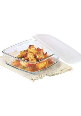 Borosil Baking and Serving Square Shape Dish with White Lid | 1.6 L | 1.7 Qt | Dishwasher Safe | Microwave Safe