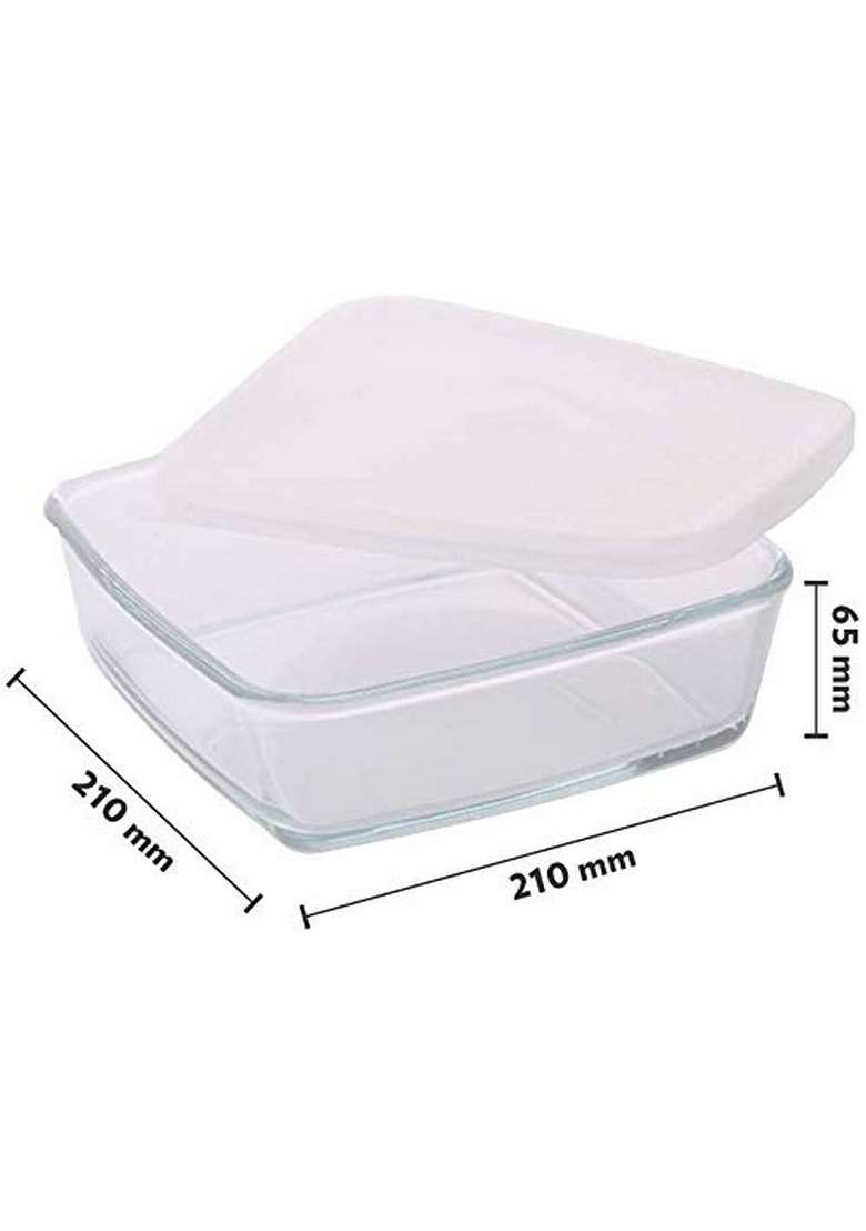 Borosil Baking and Serving Square Shape Dish with White Lid | 1.6 L | 1.7 Qt | Dishwasher Safe | Microwave Safe - Indya