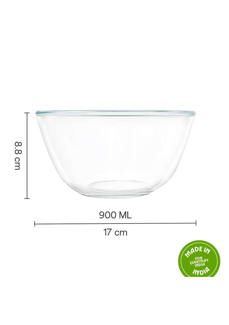 Borosil Glass Mixing and Serving Bowl | 900 ml | 30.4 fl oz | Microwave Safe - Indya