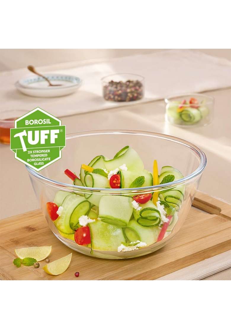 Borosil Round Shape Serving and Mixing Bowl | 1.5 L | 1.6 Qt | Dishwasher Safe | Microwave Safe - Indya
