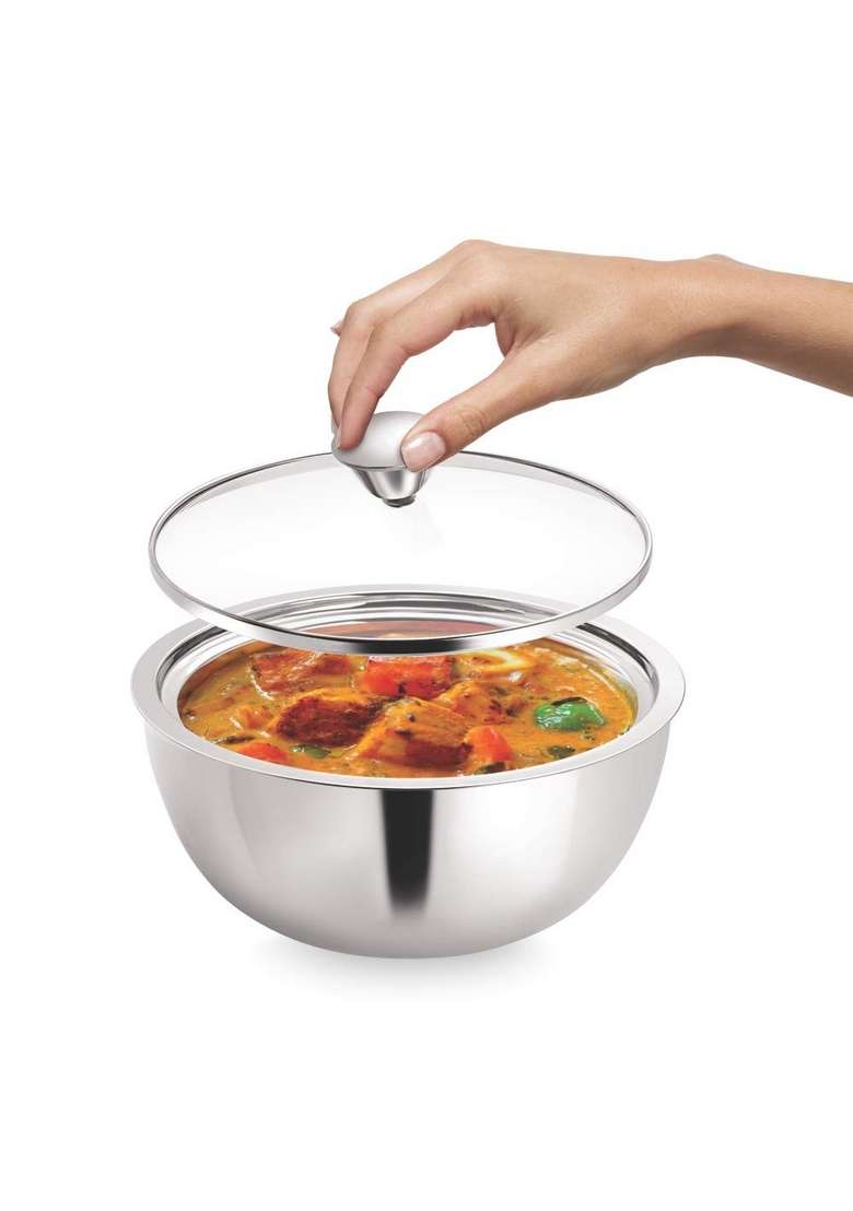 Borosil Stainless Steel Solid Curry Server | 500 ml | 16.9 fl oz - Indya