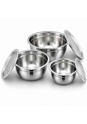 KC Stainless Steel Mixing Bowls with Lids | 700 ml | 23.7 fl oz | 3-Piece Set | With Lid | Food Safe