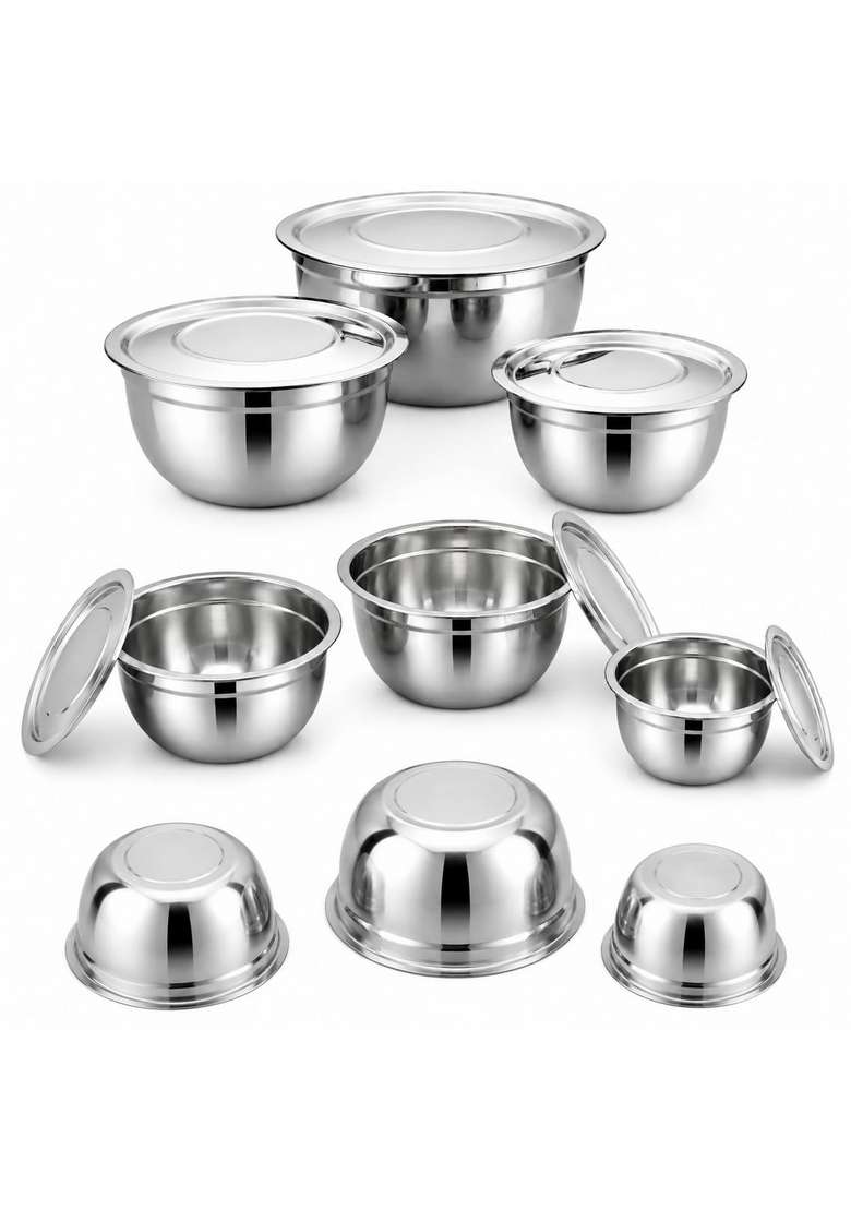 KC Stainless Steel Mixing Bowls with Lids | 700 ml | 23.7 fl oz | 3-Piece Set | With Lid | Food Safe - Indya