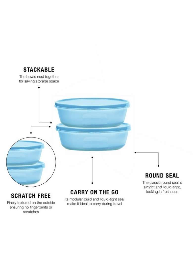 Tupperware Sky Blue Color Plastic Ss Bowl Safe and Leak Proof Containers | 1 L | 1.1 Qt | Pack of 2 - Indya