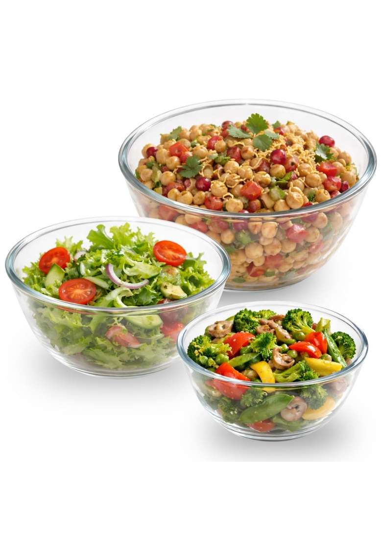 Nestasia Borosilicate Glass Mixing Bowls for Kitchen | 500 ml | 16.9 fl oz | 3-Piece Set | Dishwasher Safe | Microwave Safe - Indya