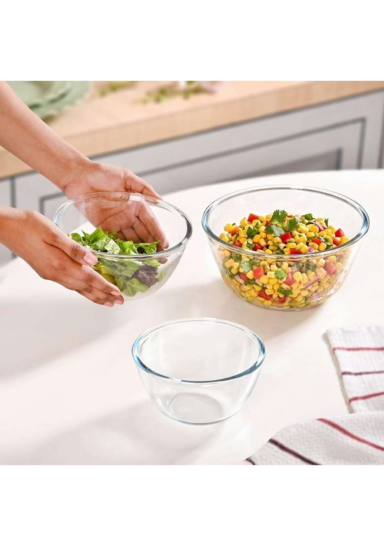 Nestasia Borosilicate Glass Mixing Bowls for Kitchen | 500 ml | 16.9 fl oz | 3-Piece Set | Dishwasher Safe | Microwave Safe - Indya