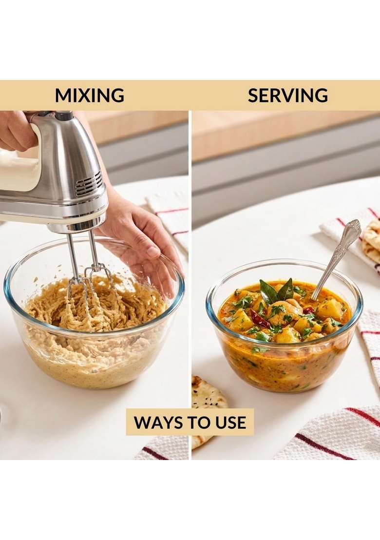 Nestasia Borosilicate Glass Mixing Bowls for Kitchen | 500 ml | 16.9 fl oz | 3-Piece Set | Dishwasher Safe | Microwave Safe - Indya