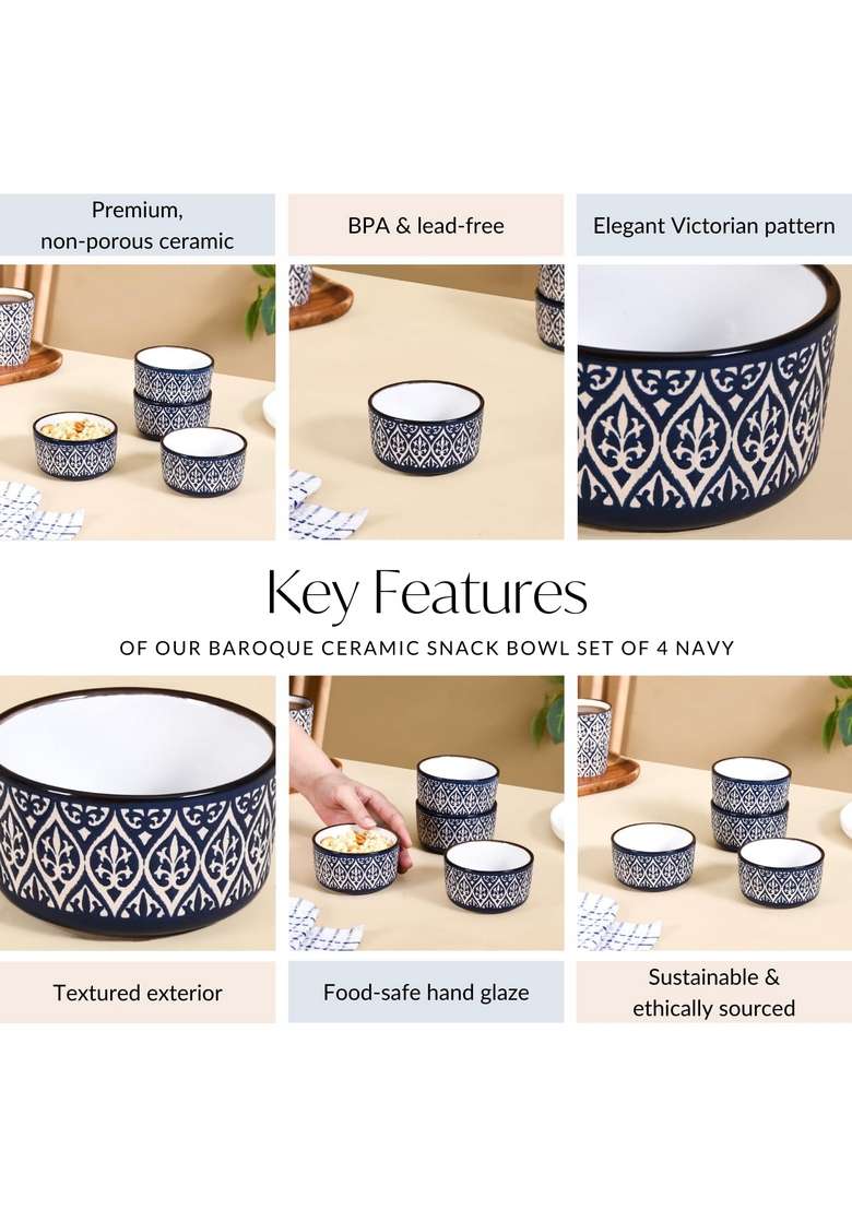 Nestasia Ceramic Bowl for Snacks | 200 ml | 6.8 fl oz | 4-Piece Set | Dishwasher Safe | Microwave Safe - Indya