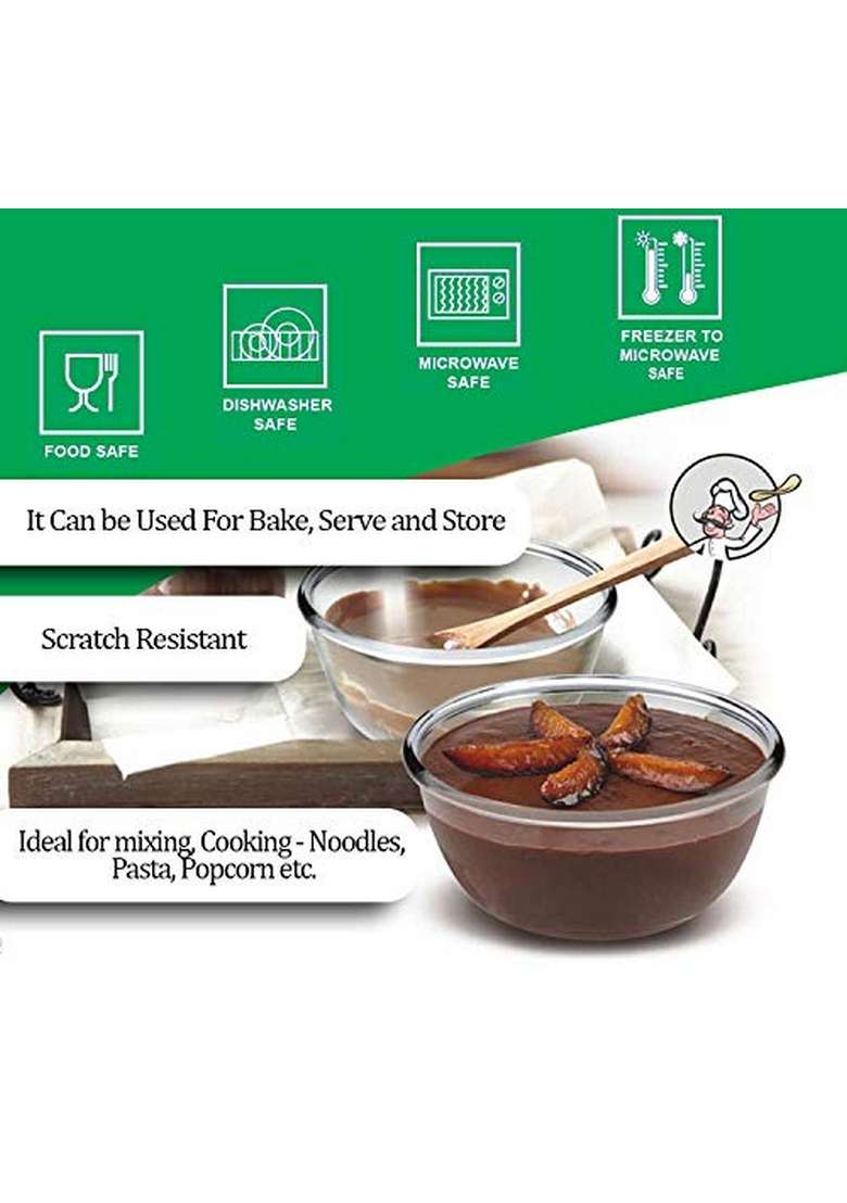 Treo By Milton Glass Mixing Bowls Without Lid | 500 ml | 16.9 fl oz | 3-Piece Set | Dishwasher Safe | Microwave Safe | Food Safe - Indya
