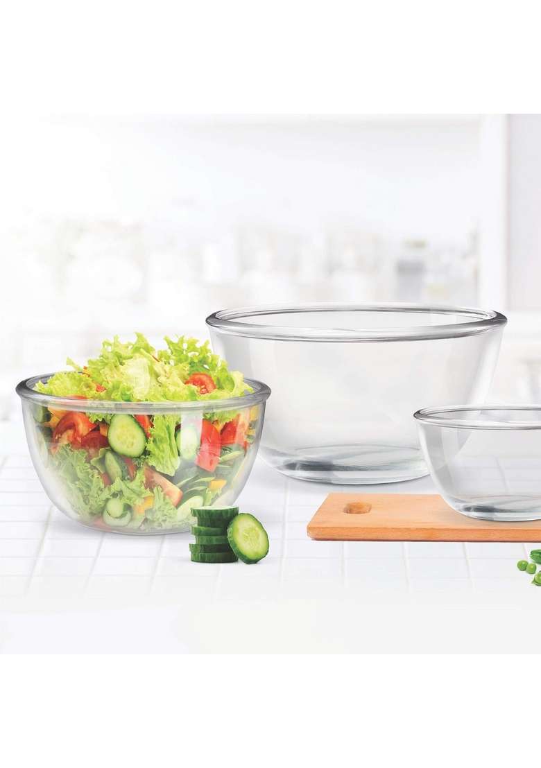 Treo By Milton Glass Mixing Bowls Without Lid | 500 ml | 16.9 fl oz | 3-Piece Set | Dishwasher Safe | Microwave Safe | Food Safe - Indya