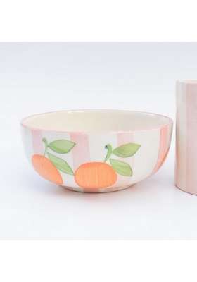 QSHI Studio Snack Bowl Pink Orange Stripe | 5 Inch | Dishwasher Safe | Microwave Safe