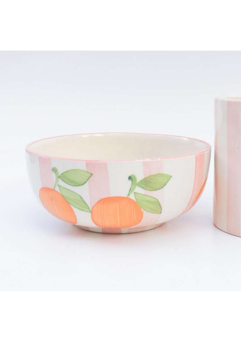 QSHI Studio Snack Bowl Pink Orange Stripe | 5 Inch | Dishwasher Safe | Microwave Safe - Indya