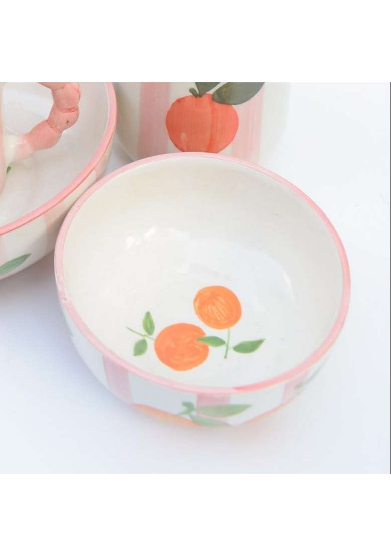 QSHI Studio Snack Bowl Pink Orange Stripe | 5 Inch | Dishwasher Safe | Microwave Safe - Indya