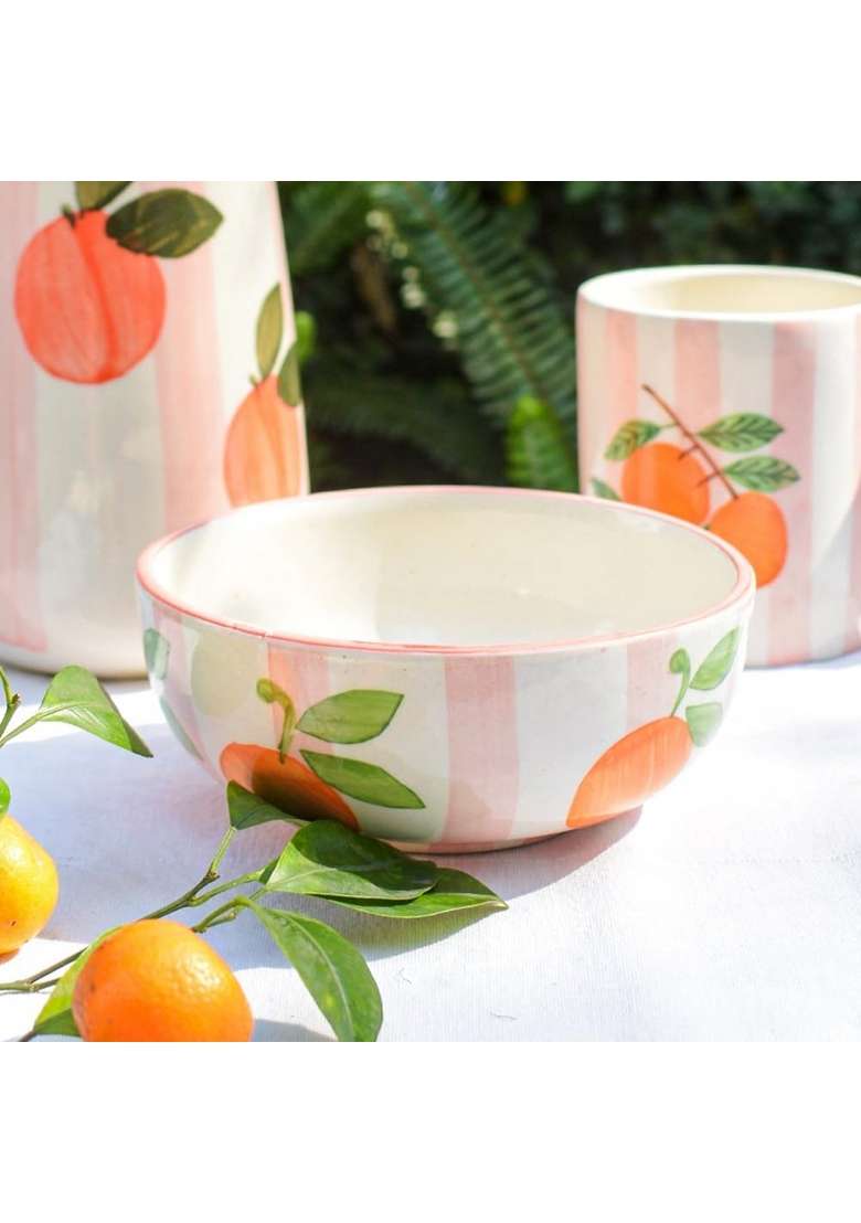 QSHI Studio Snack Bowl Pink Orange Stripe | 5 Inch | Dishwasher Safe | Microwave Safe - Indya
