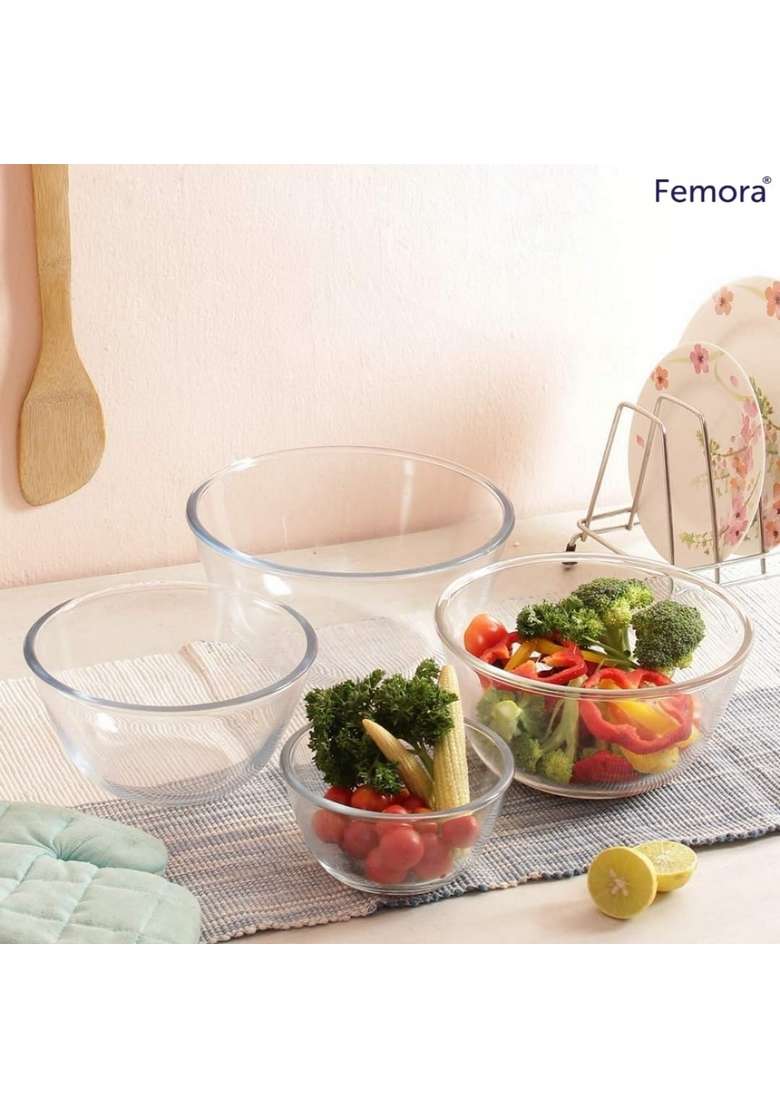 Femora Borosilicate Glass Mixing Bowl | 400 ml | 13.5 fl oz | 4-Piece Set | Microwave Safe - Indya