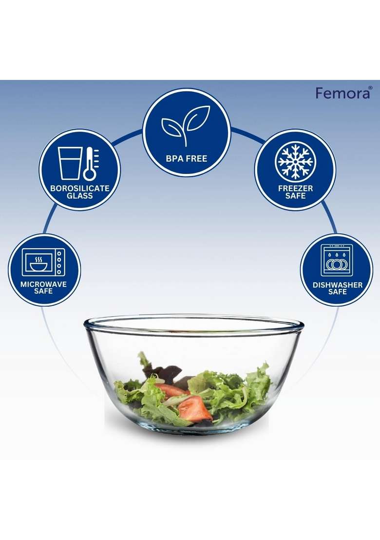 Femora Borosilicate Glass Mixing Bowl | 400 ml | 13.5 fl oz | 4-Piece Set | Microwave Safe - Indya