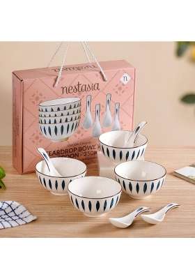 Nestasia Soup Bowl with Spoon | 350 ml | 11.8 fl oz | 4-Piece Set | Dishwasher Safe | Microwave Safe