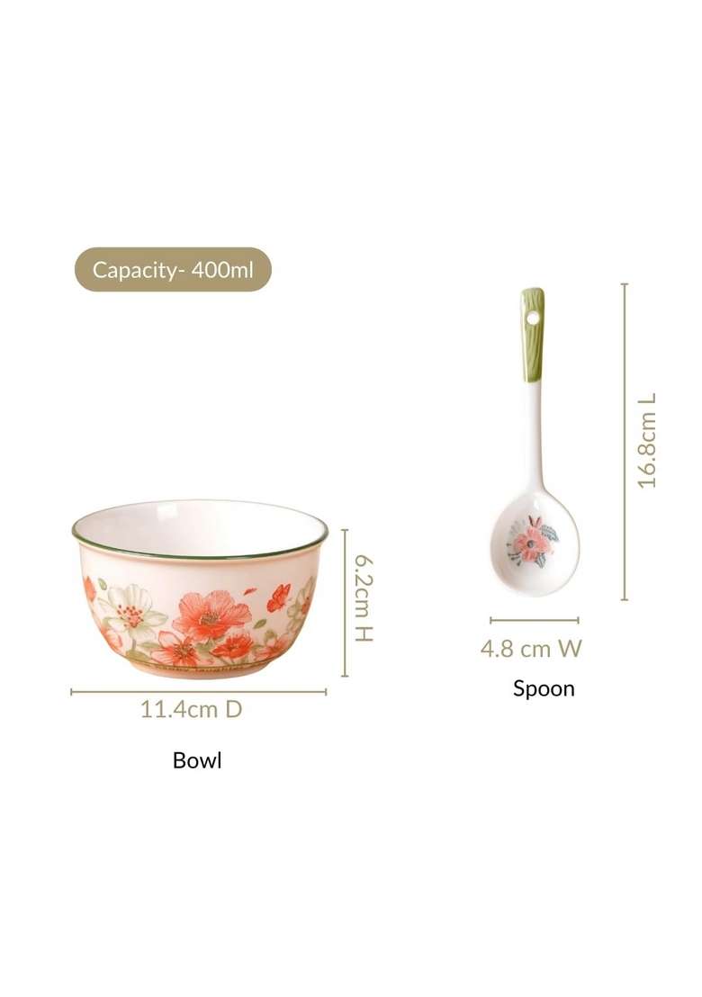 Nestasia Ceramic Soup Bowl with Spoon | 400 ml | 13.5 fl oz | 4-Piece Set | Dishwasher Safe | Microwave Safe - Indya