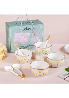 Nestasia Ceramic Soup Bowl with Spoon | 400 ml | 13.5 fl oz | 4-Piece Set | Dishwasher Safe | Microwave Safe
