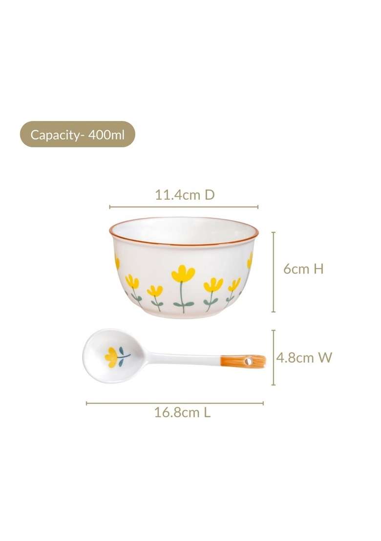 Nestasia Ceramic Soup Bowl with Spoon | 400 ml | 13.5 fl oz | 4-Piece Set | Dishwasher Safe | Microwave Safe - Indya