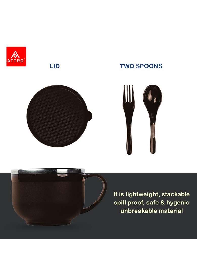 ATTRO Noodles Bowl Comes with Inner Stainless Steel Soup Bowl and Spoon Holder | 500 ml | 16.9 fl oz - Indya