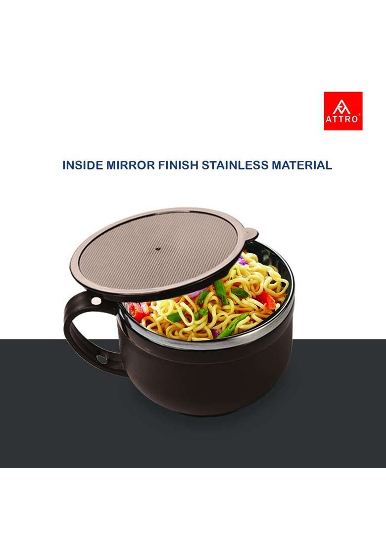 ATTRO Noodles Bowl Comes with Inner Stainless Steel Soup Bowl and Spoon Holder | 500 ml | 16.9 fl oz - Indya