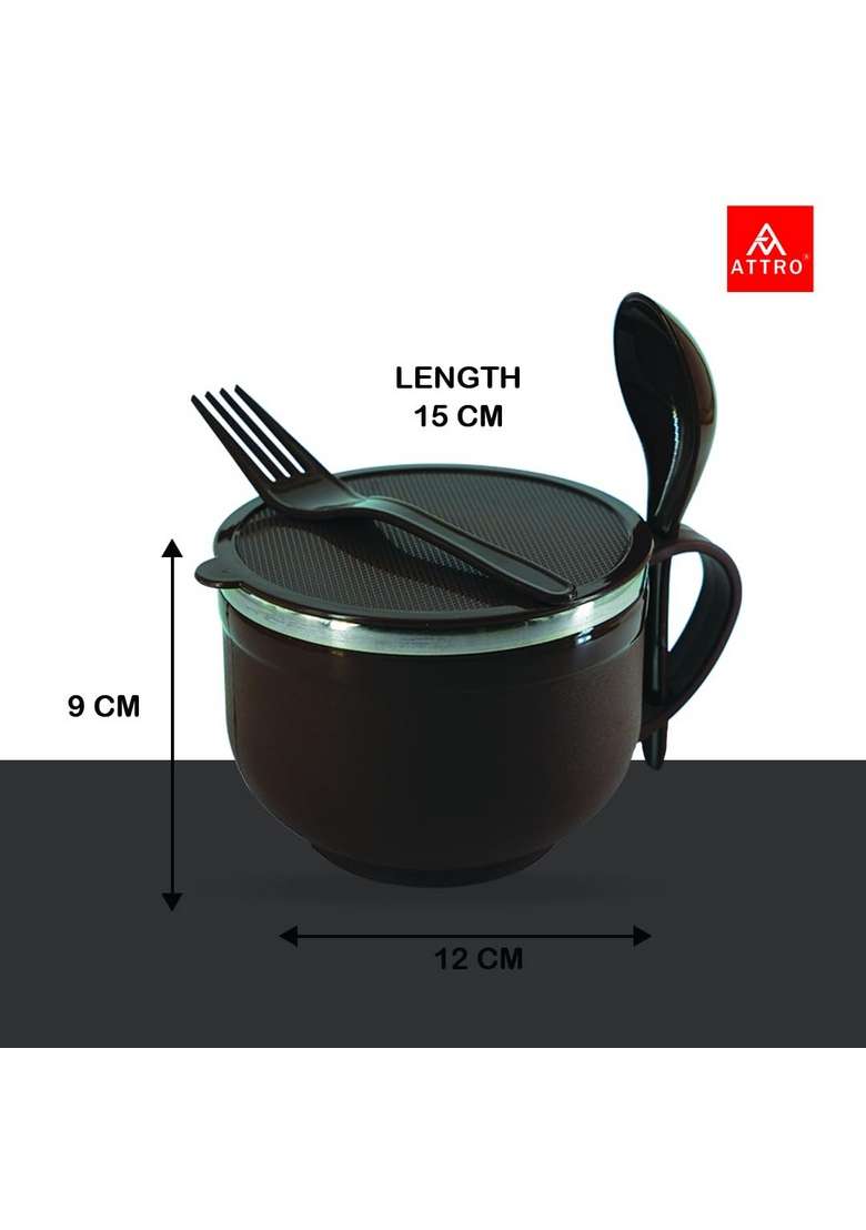 ATTRO Noodles Bowl Comes with Inner Stainless Steel Soup Bowl and Spoon Holder | 500 ml | 16.9 fl oz - Indya