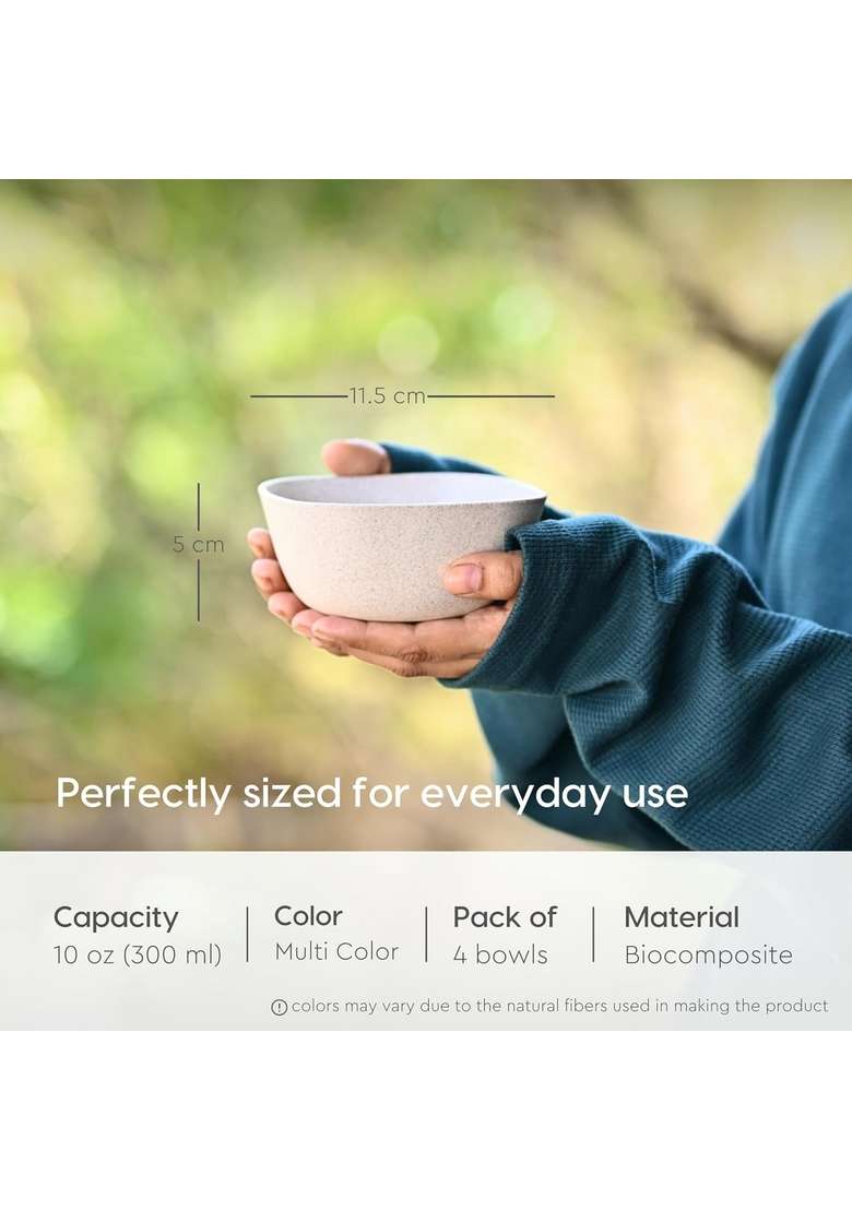Eha Earth-Friendly Small Soup Bowl | 300 ml | 10.1 fl oz | 4-Piece Set | Microwave Safe - Indya