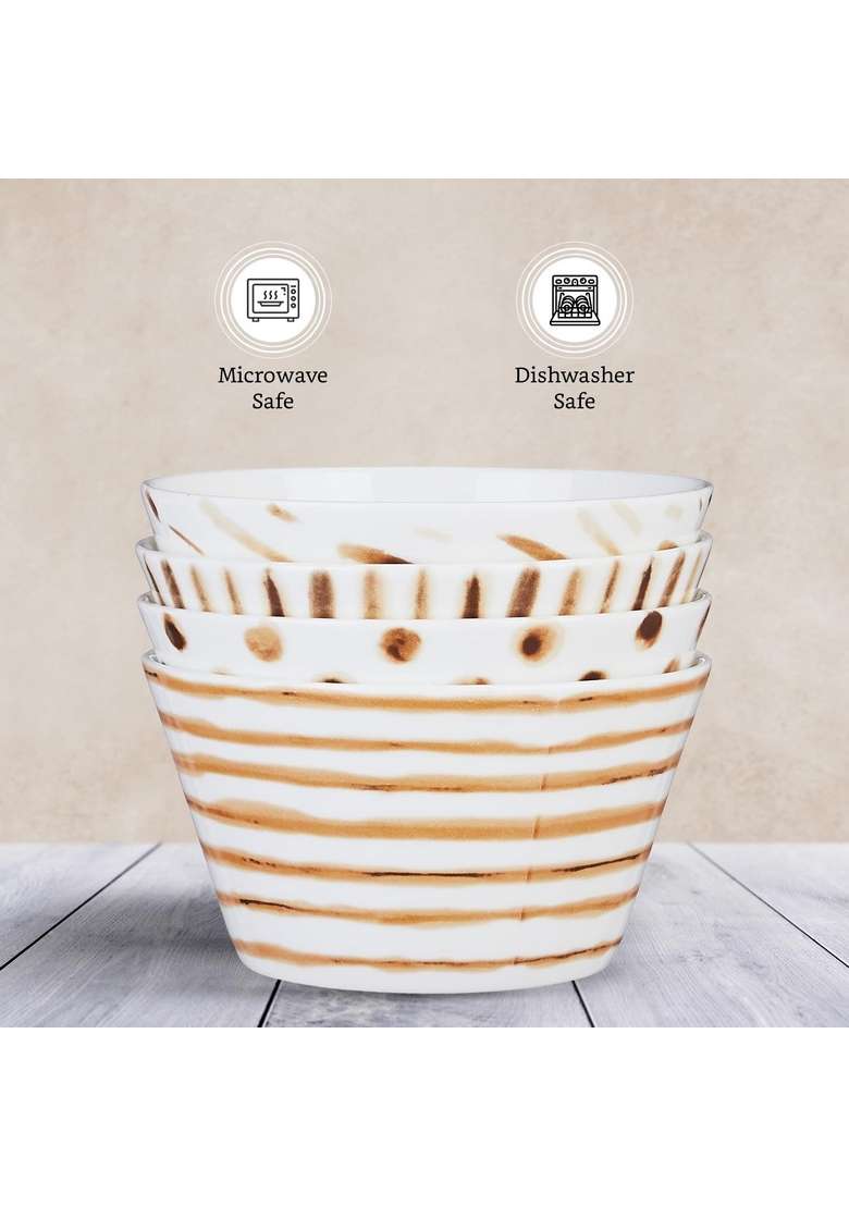 Solimo Amazon Brand Solimo Ceramic Bowl | 400 ml | 13.5 fl oz | 4-Piece Set | Dishwasher Safe | Lead Free | Microwave Safe - Indya