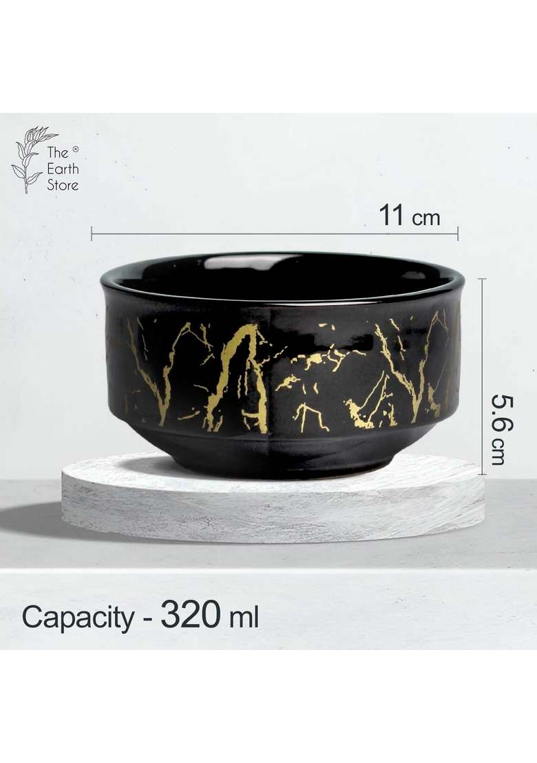 The Earth Store Handcrafted Black Copper Ceramic Soup Bowl with Melamine Spoon | 320 ml | 10.8 fl oz | 4-Piece Set - Indya