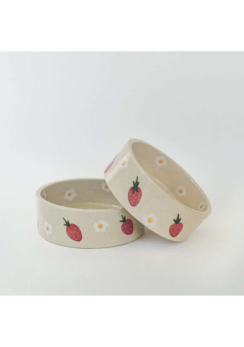 QSHI Studio Strawberry Breakfast Bowl Dishwasher Safe Adorable Microwave Ceramic Bowl Cute | 300 ml | 10.1 fl oz | 2-Piece Set - Indya