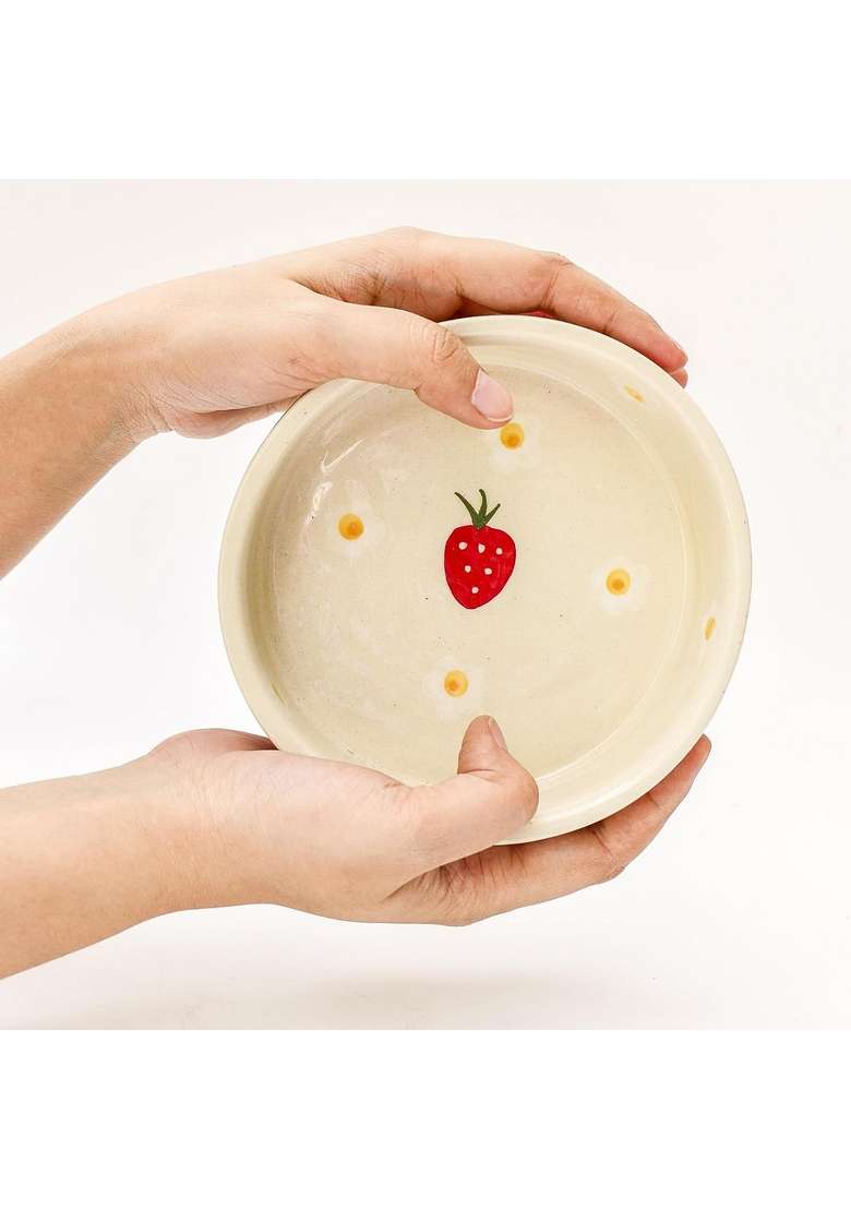 QSHI Studio Strawberry Breakfast Bowl Dishwasher Safe Adorable Microwave Ceramic Bowl Cute | 300 ml | 10.1 fl oz | 2-Piece Set - Indya