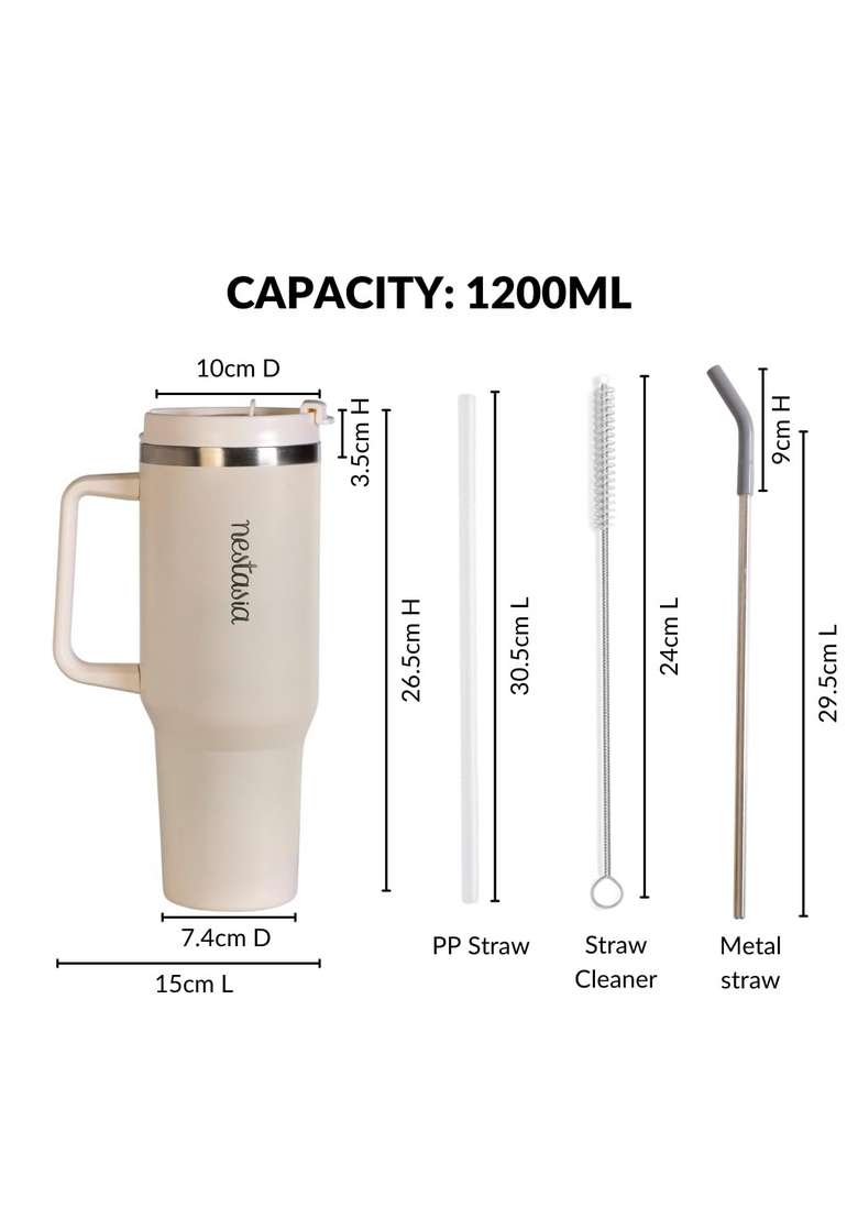 Nestasia GripSip40 Tumbler with Straw and Side Handle | 1.2 L | 1.3 Qt | Leak Proof | Insulated - Indya