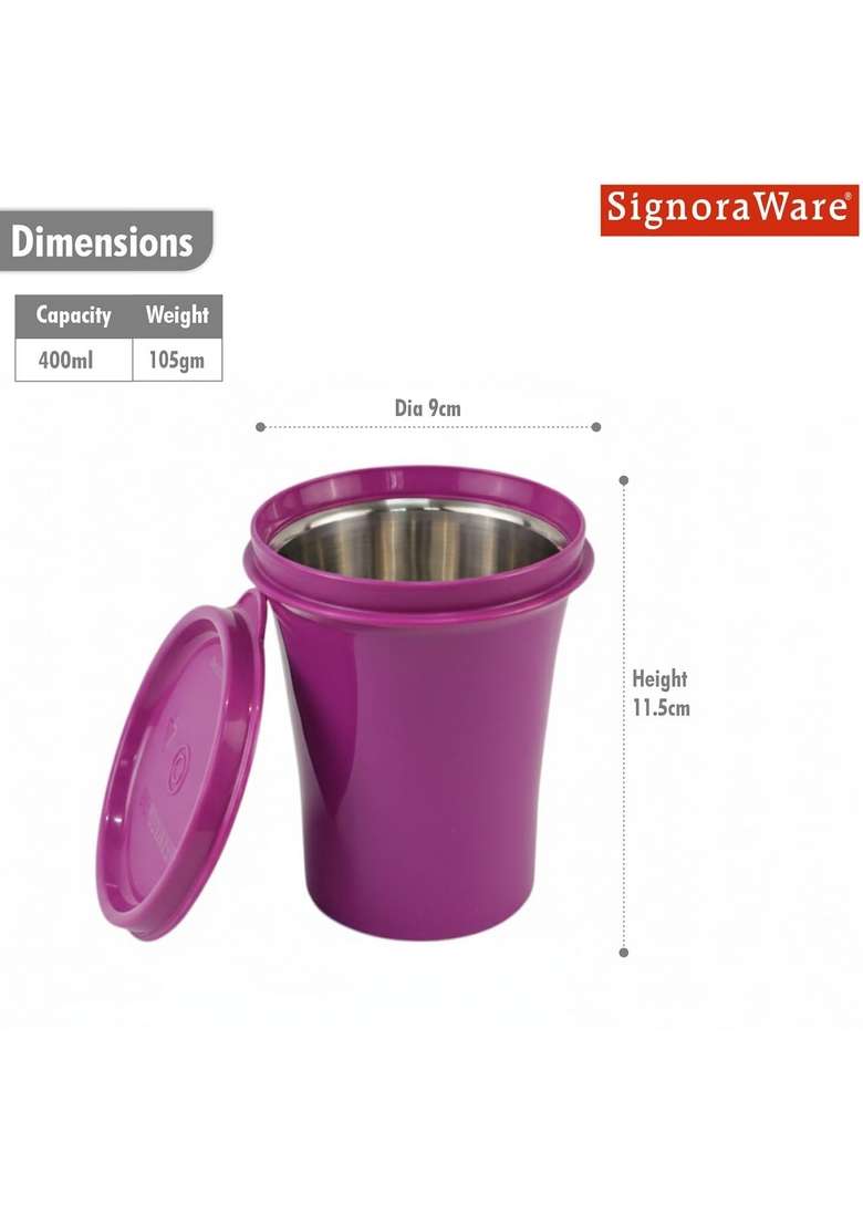 SIGNORA WARE SignoraWare Monarch Stainless Steel Tumbler | 400 ml | 13.5 fl oz | Leak Proof - Indya
