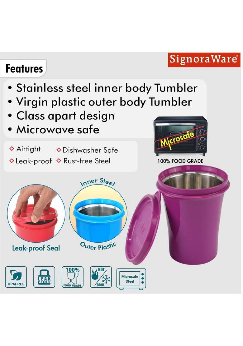 SIGNORA WARE SignoraWare Monarch Stainless Steel Tumbler | 400 ml | 13.5 fl oz | Leak Proof - Indya