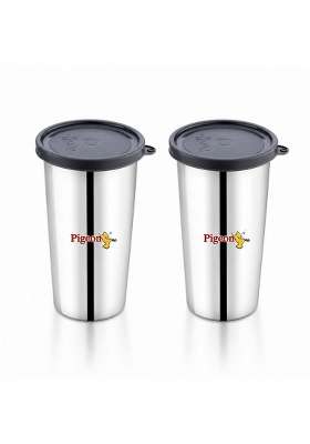 Pigeon Vibe Stainless Steel Glass Tumbler with Leak-Proof Lid | 400 ml | 13.5 fl oz | 2-Piece Set