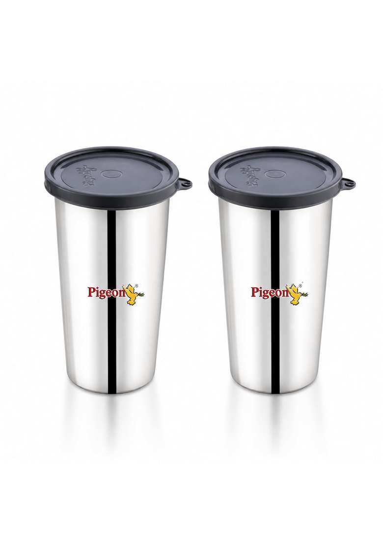 Pigeon Vibe Stainless Steel Glass Tumbler with Leak-Proof Lid | 400 ml | 13.5 fl oz | 2-Piece Set - Indya