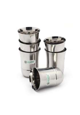 coconut Stainless Steel Mirror Finish Dining Glass Set | 300 ml | 10.1 fl oz | 6-Piece Set | Dishwasher Safe