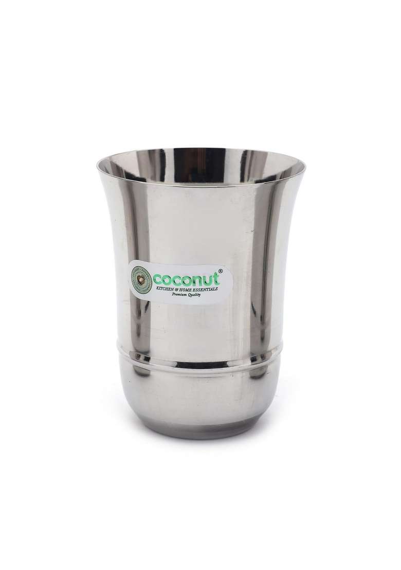 coconut Stainless Steel Mirror Finish Dining Glass Set | 300 ml | 10.1 fl oz | 6-Piece Set | Dishwasher Safe - Indya