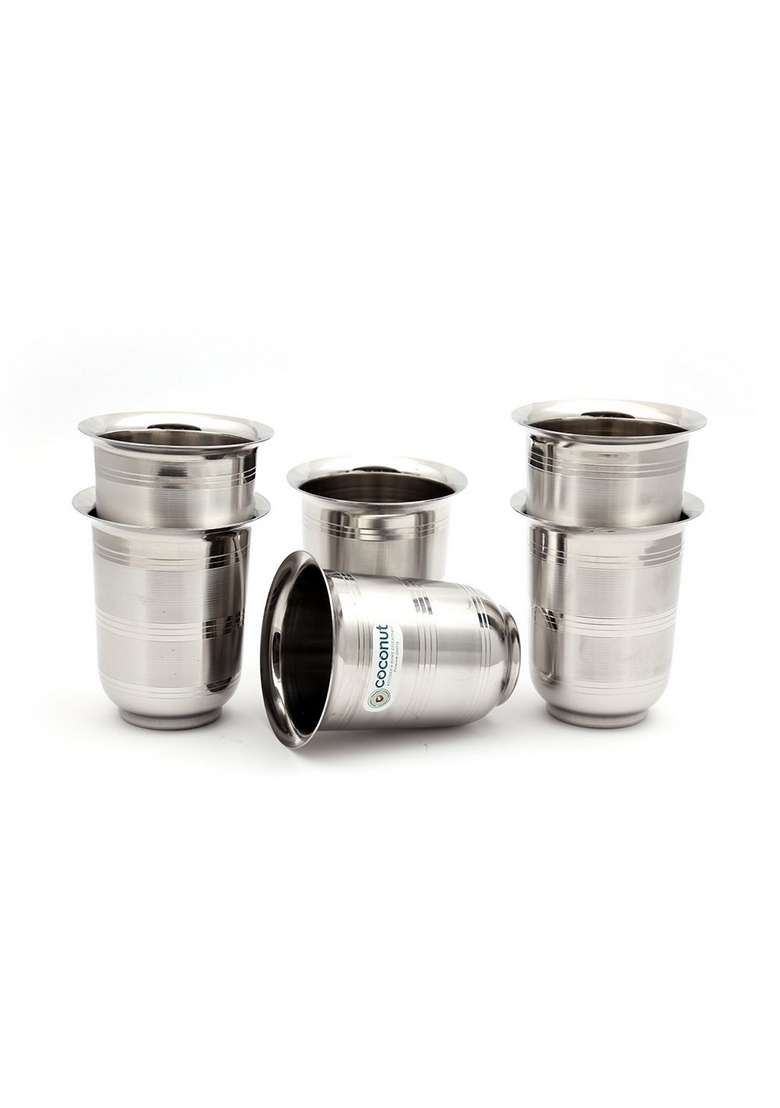 coconut Stainless Steel Multicolour Water Glass Tumbler Set | 250 ml | 8.5 fl oz | 6-Piece Set - Indya