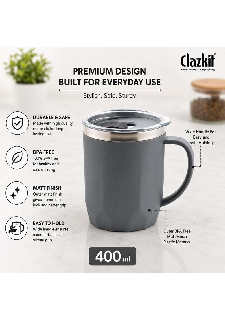 Clazkit Travel Leak Proof Coffee Mug | 400 ml | 13.5 fl oz - Indya