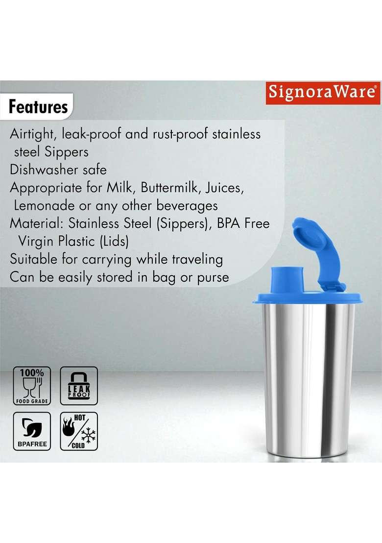 SIGNORA WARE SignoraWare Mini Stylish Stainless Steel Sipper | 300 ml | 10.1 fl oz | Leak Proof - Indya
