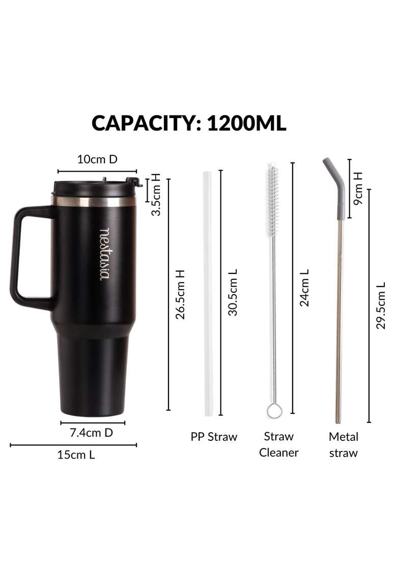 Nestasia GripSip40 Tumbler with Straw and Side Handle | 1.2 L | 1.3 Qt | Leak Proof | Insulated - Indya