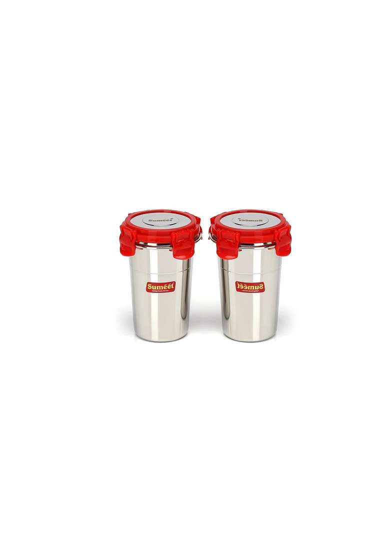 Sumeet Stainless Steel Airtight | 400 ml | 13.5 fl oz | 8 cm | 3.1 Inch | 2-Piece Set | Leak Proof | With Lid - Indya