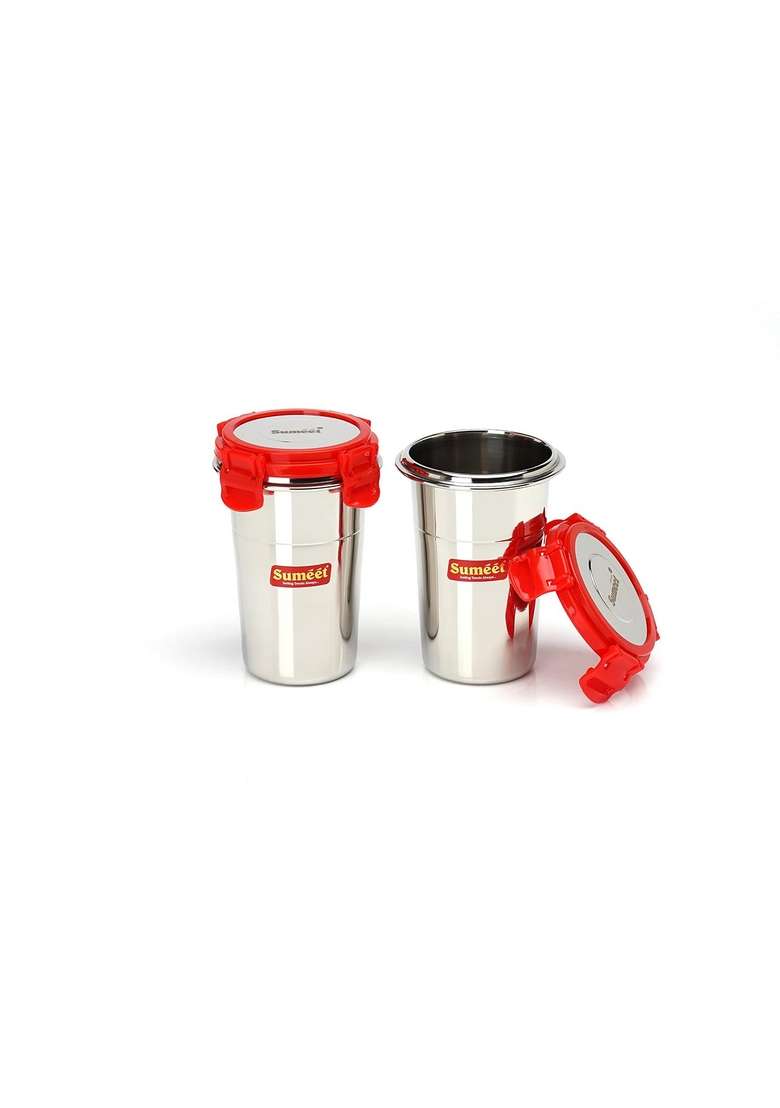 Sumeet Stainless Steel Airtight | 400 ml | 13.5 fl oz | 8 cm | 3.1 Inch | 2-Piece Set | Leak Proof | With Lid - Indya