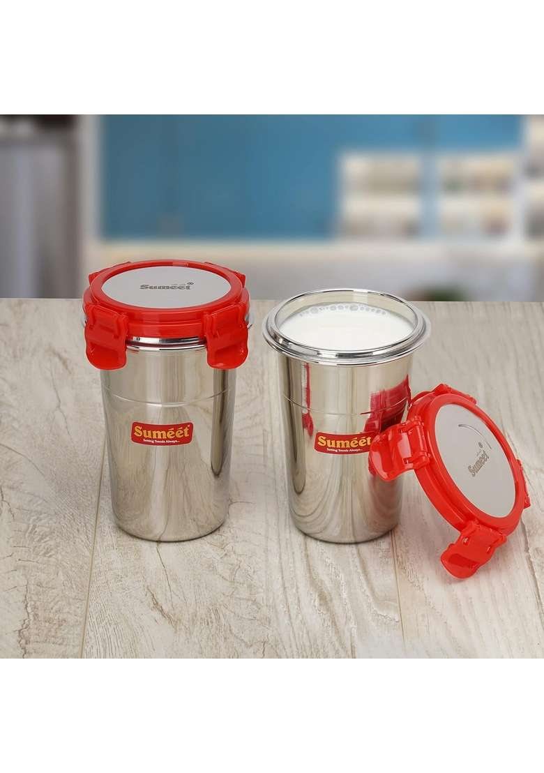 Sumeet Stainless Steel Airtight | 400 ml | 13.5 fl oz | 8 cm | 3.1 Inch | 2-Piece Set | Leak Proof | With Lid - Indya