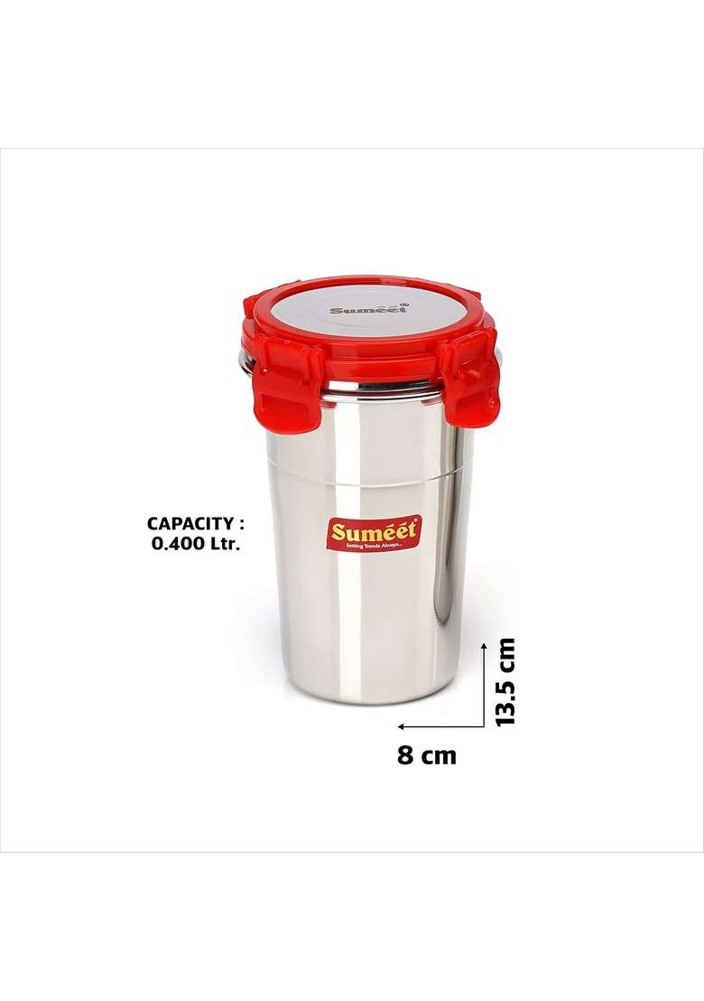 Sumeet Stainless Steel Airtight | 400 ml | 13.5 fl oz | 8 cm | 3.1 Inch | 2-Piece Set | Leak Proof | With Lid - Indya