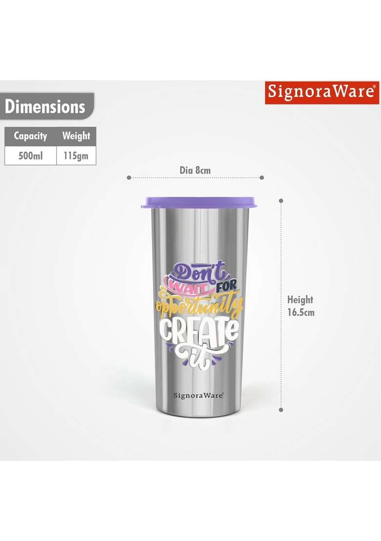 SIGNORA WARE SignoraWare Jumbo Stainless Steel Tumbler | 500 ml | 16.9 fl oz | Leak Proof - Indya