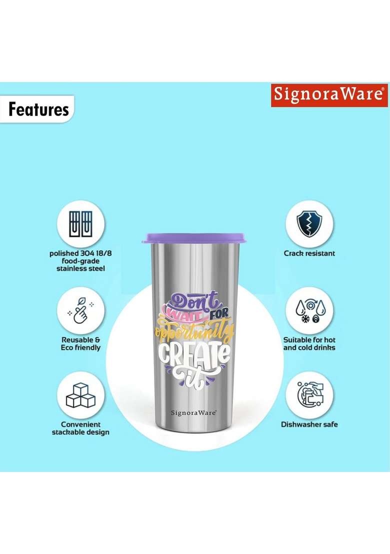 SIGNORA WARE SignoraWare Jumbo Stainless Steel Tumbler | 500 ml | 16.9 fl oz | Leak Proof - Indya